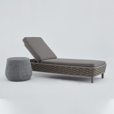 أثاث خارجي حمام سباحة Sun Rope Woven Chaise Lounge Chair كاكي لحديقة فناء بركة